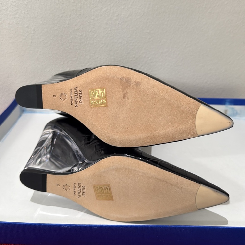 Stuart Weitzman Lucite 100 Wedge Bootie in Black Croc size 39.5/9 - Picture 6 of 8